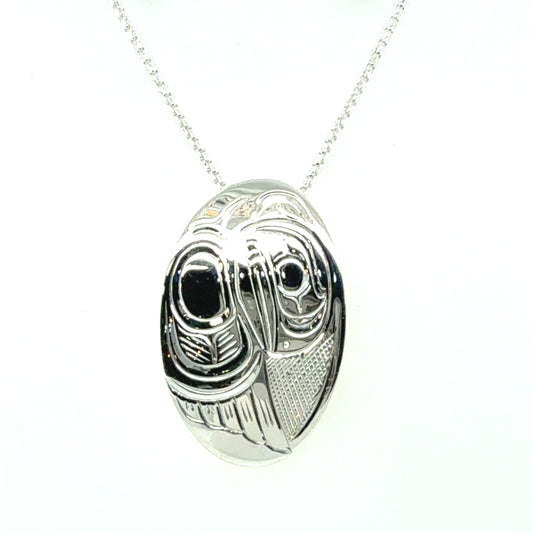 Pendant - Sterling Silver - Oval - Raven