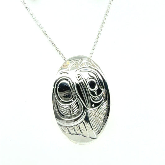 Pendant - Sterling Silver - Oval - Raven