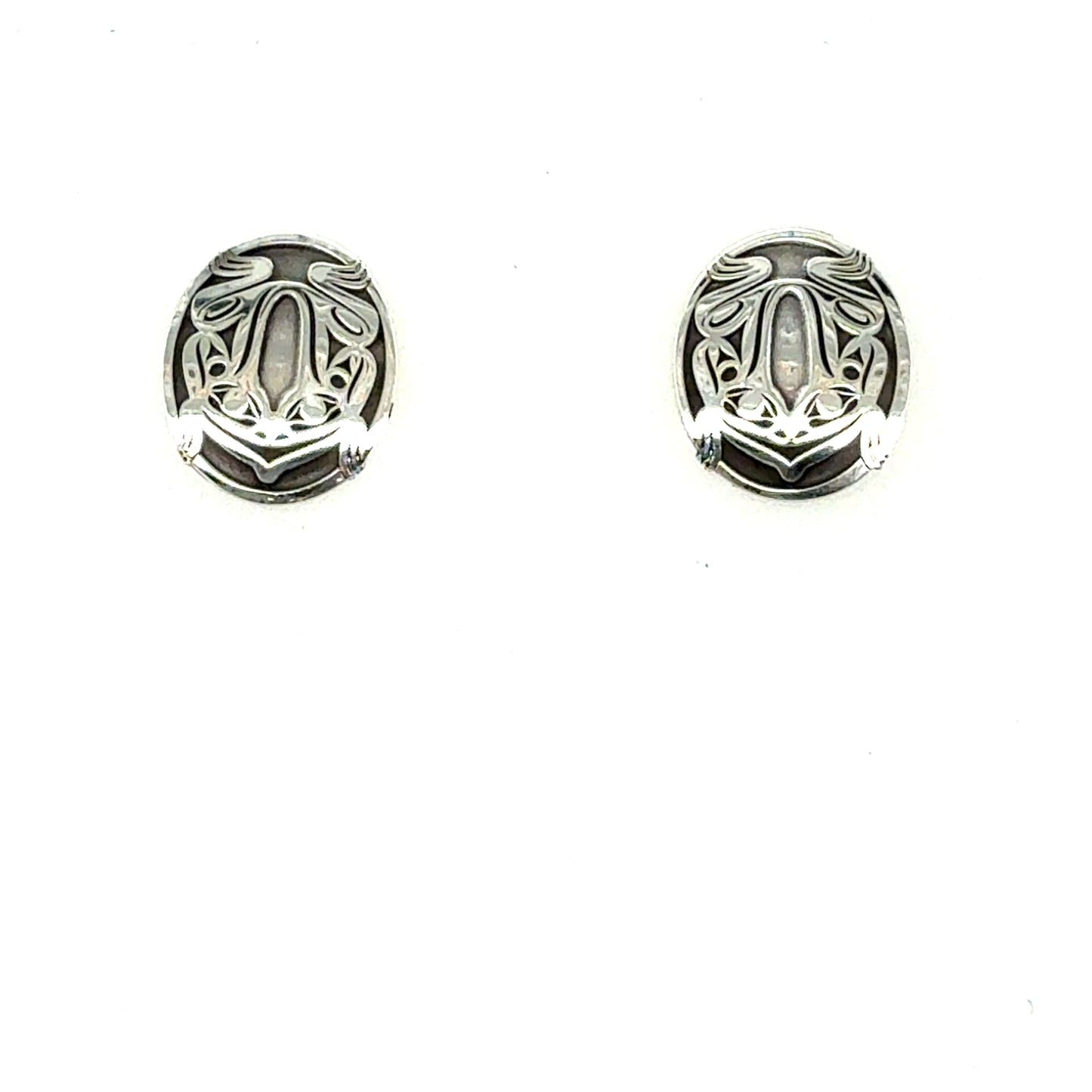 Earrings - Sterling Silver - Studs - Oval - Frog