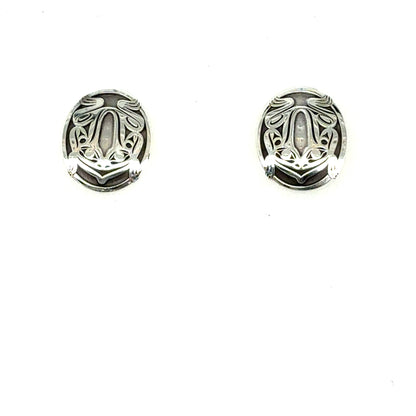 Earrings - Sterling Silver - Studs - Oval - Frog