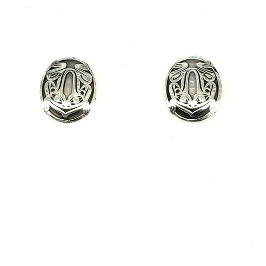 Earrings - Sterling Silver - Studs - Oval - Frog