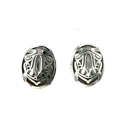 Earrings - Sterling Silver - Studs - Oval - Frog