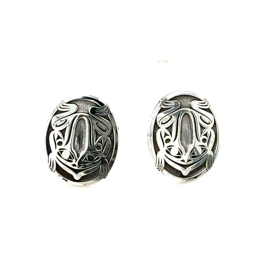 Earrings - Sterling Silver - Studs - Oval - Frog