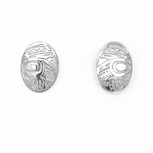 Earrings - Sterling Silver - Stud - Oval - Eagle - 17mm