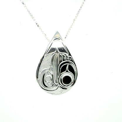 Pendant - Sterling Silver - Medium - Teardrop - Hummingbird