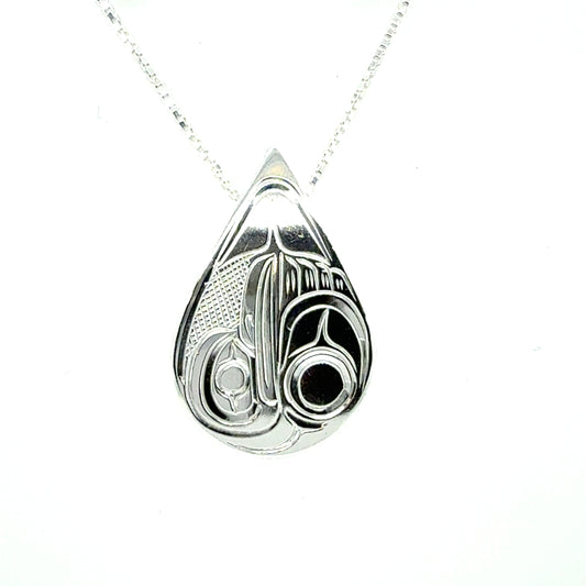 Pendant - Sterling Silver - Medium - Teardrop - Hummingbird