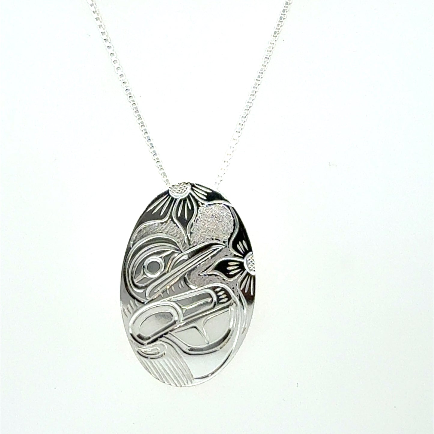 Pendant - Sterling Silver - Medium - Oval - Hummingbird