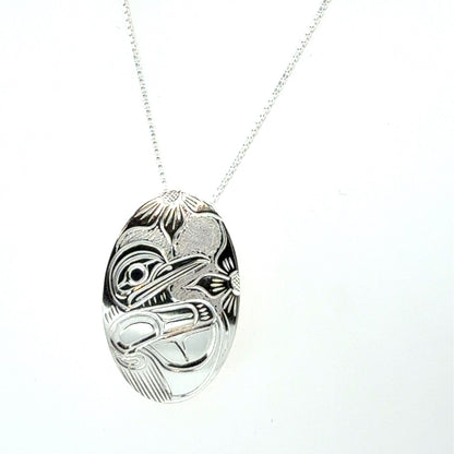 Pendant - Sterling Silver - Medium - Oval - Hummingbird