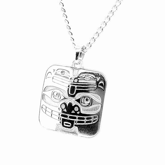 Pendant - Sterling Silver - Square - Bear & Frog - Small - 20mm