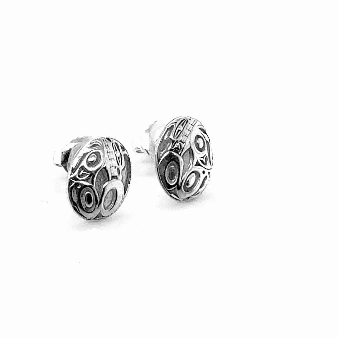 Earrings - Sterling Silver - Stud - Oval - Wolf - Micro - 10mm