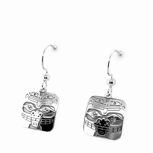 Earrings - Sterling Silver - Drop - Square - Bear & Frog - Small - 15mm