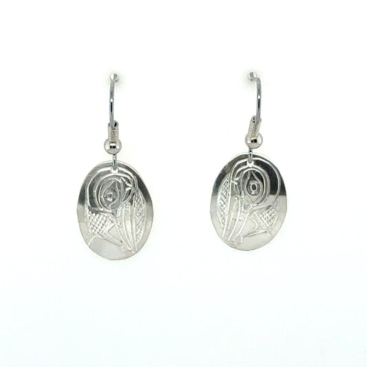 Earrings - Sterling Silver - Oval - Hummingbird