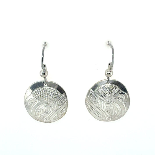Earrings - Sterling Silver - Round - Wolf