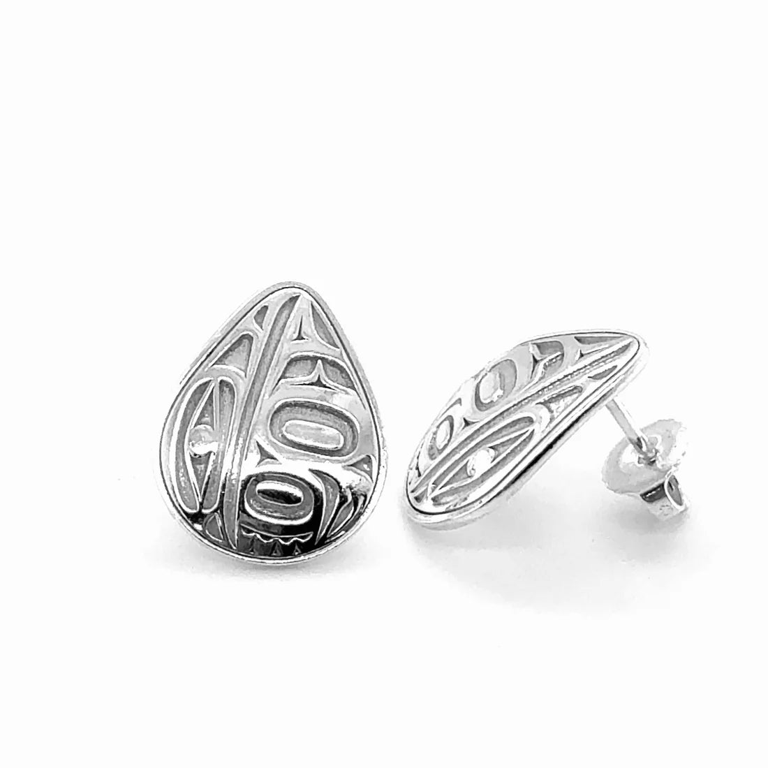 Earrings - Sterling Silver - Stud - Raven - Teardrop - 17mm
