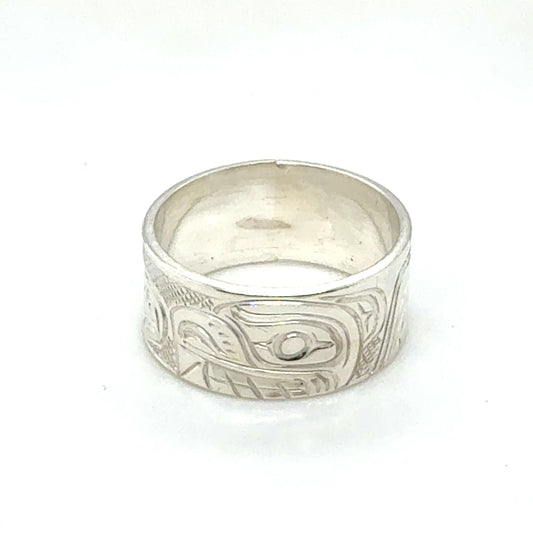 Ring - Sterling Silver - 5/16" - Bear & Salmon - Size 6