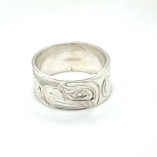 Ring - Sterling Silver - 5/16" - Eagle & Salmon - SIze 6