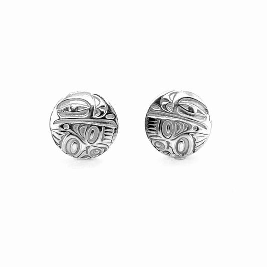 Earrings - Sterling Silver - Stud - Raven -  Round - 12mm