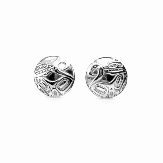 Earrings - Sterling Silver - Stud - Wolf -  Round - 12mm