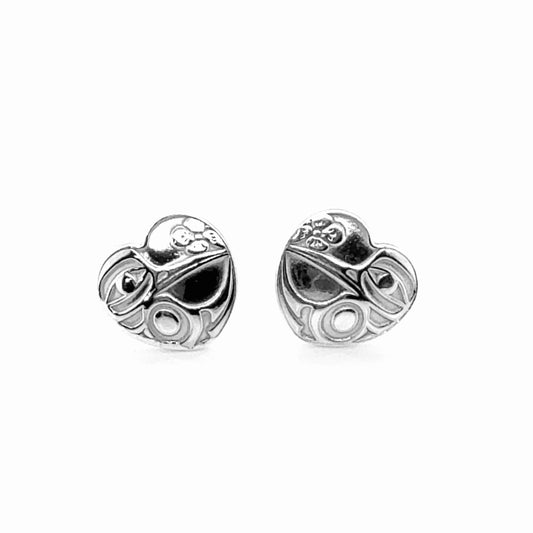 Earrings - Sterling Silver - Stud - Hummingbird -  Heart - 12mm
