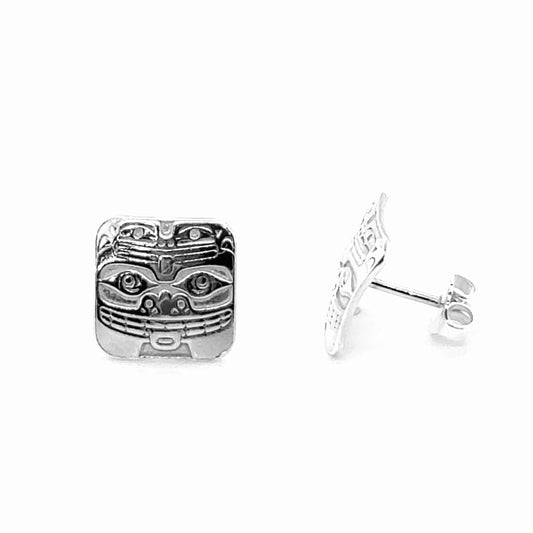 Earrings - Sterling Silver - Stud - Bear & Frog -  Square - 12mm
