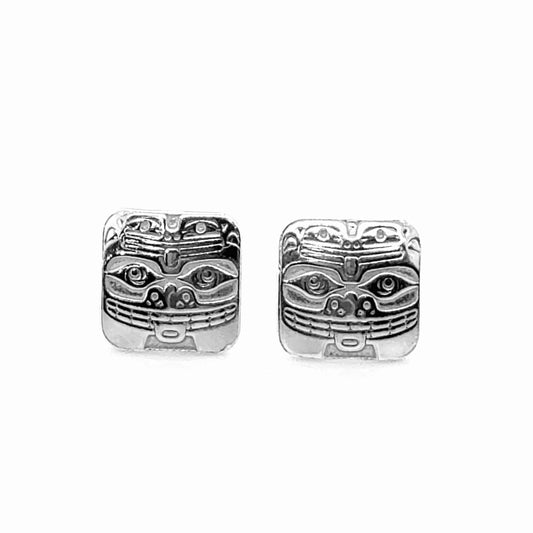 Earrings - Sterling Silver - Stud - Bear & Frog -  Square - 12mm