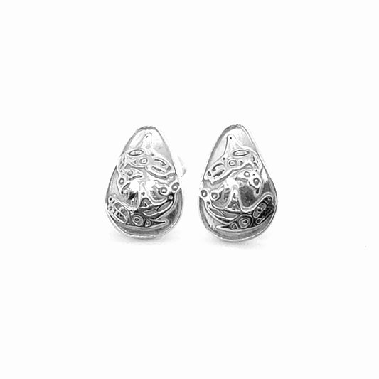 Earrings - Sterling Silver - Stud -  Orca - Teardrop - 14mm