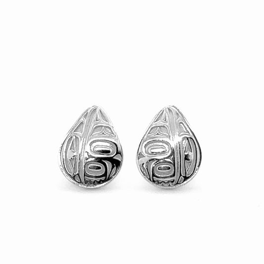 Earrings - Sterling Silver - Stud -  Raven - Teardrop - 14mm