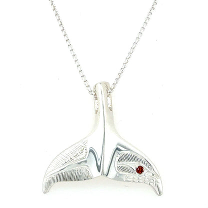 Pendant - Sterling Silver - Whale Tail with Garnet