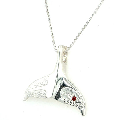 Pendant - Sterling Silver - Whale Tail with Garnet