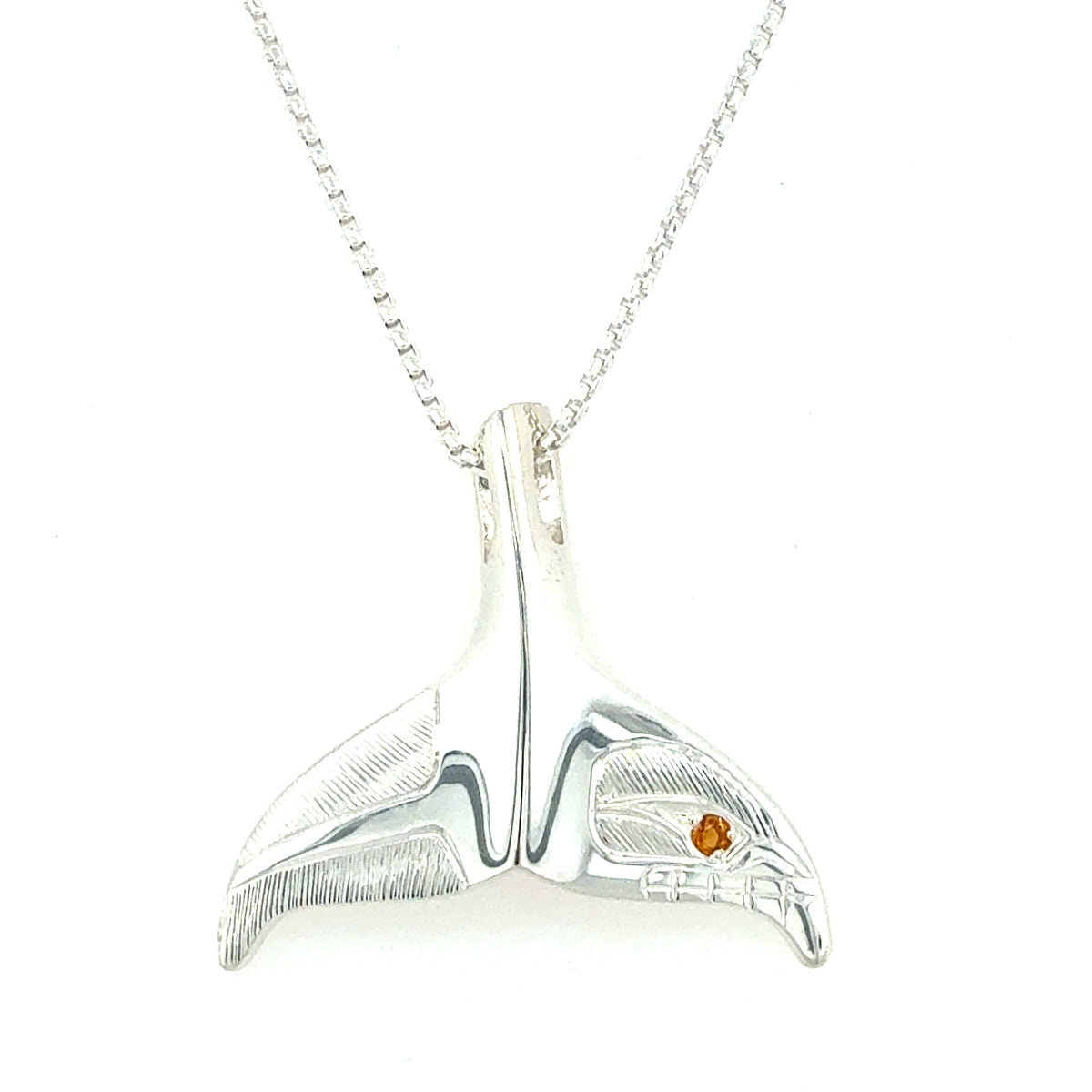 Pendant - Sterling Silver - Whale Tail with Citrine