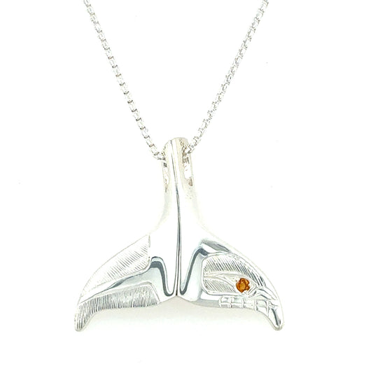 Pendant - Sterling Silver - Whale Tail with Citrine