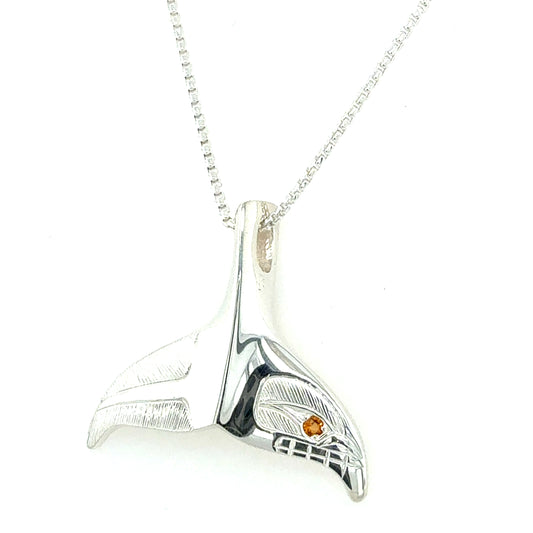 Pendant - Sterling Silver - Whale Tail with Citrine