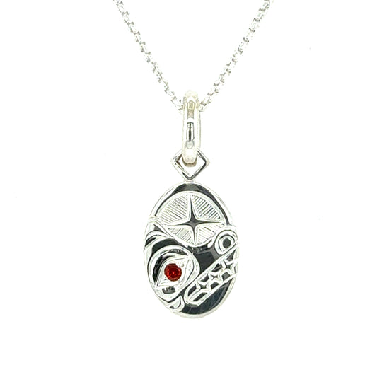 Pendant - Sterling Silver - Oval - Bear with Garnet