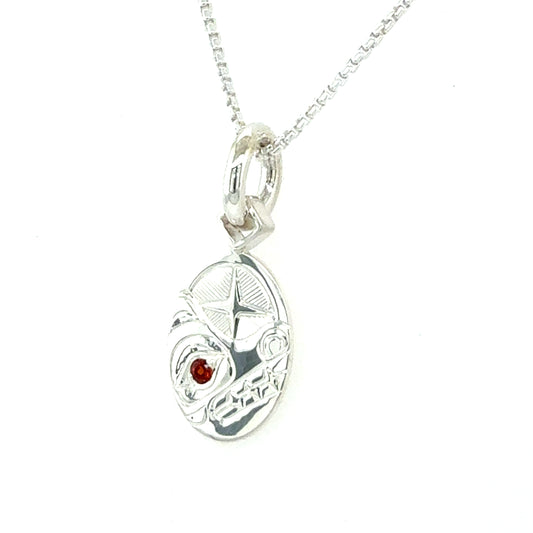 Pendant - Sterling Silver - Oval - Bear with Garnet