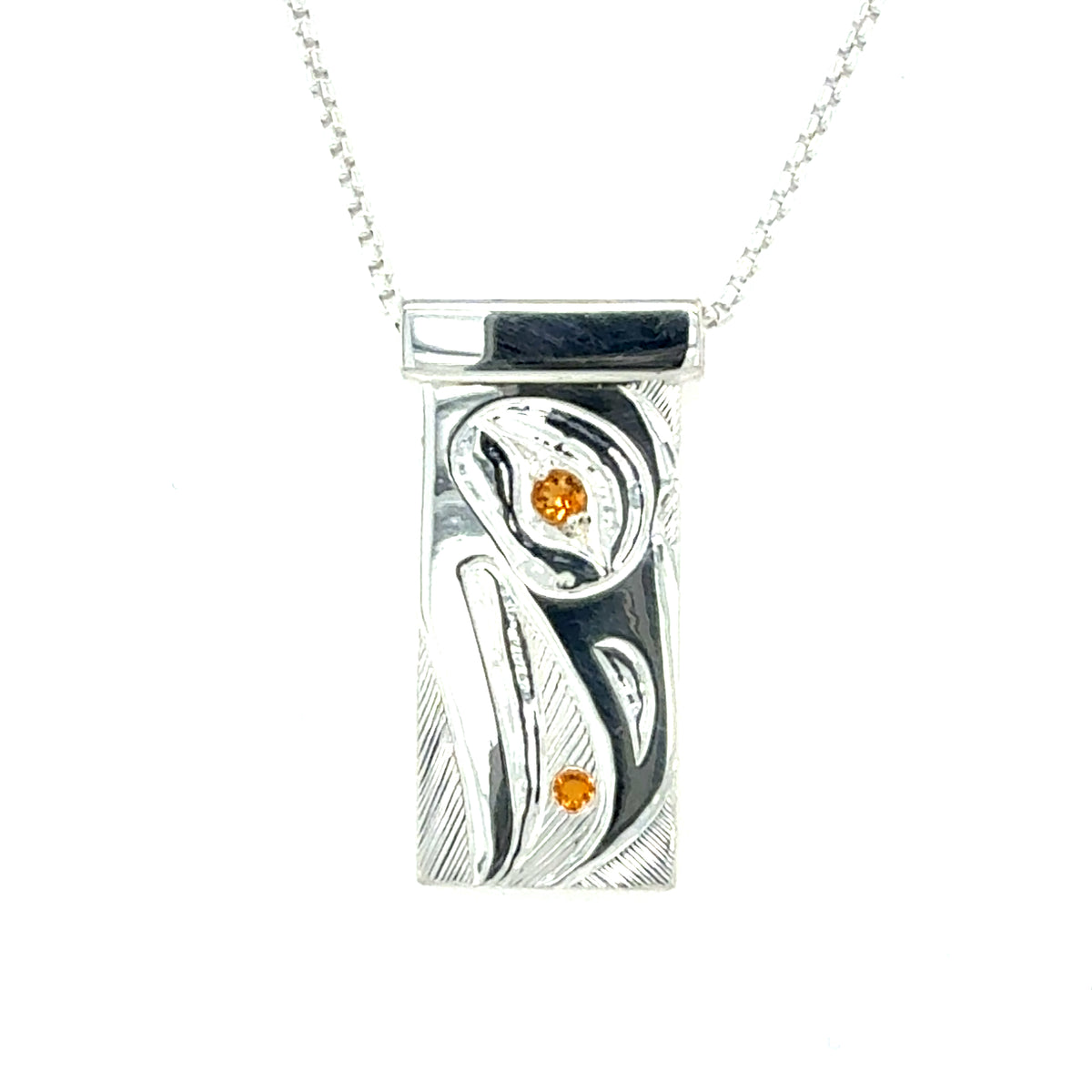 Pendant - Sterling Silver - Rectangle - Raven with Citrine