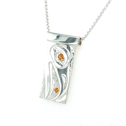 Pendant - Sterling Silver - Rectangle - Raven with Citrine