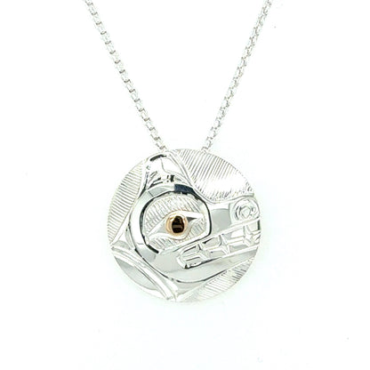 Pendant - Sterling Silver - Round - Bear with 14k Gold Eye