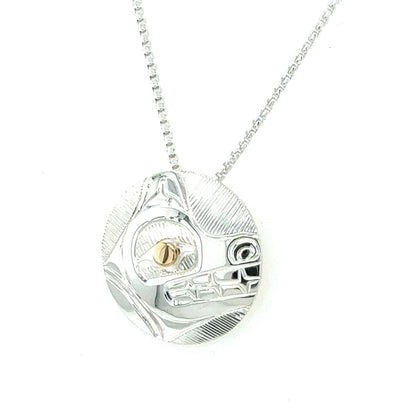 Pendant - Sterling Silver - Round - Bear with 14k Gold Eye