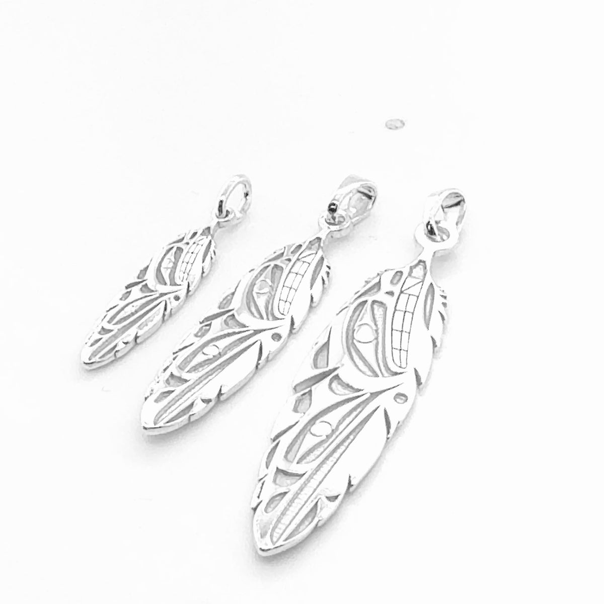 Pendant - Sterling Silver - Feather - Raven & Wolf