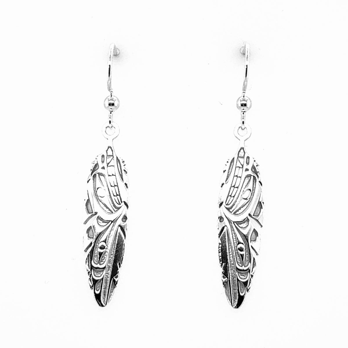 Earrings - Sterling Silver - Drop - Feather - Raven & Wolf