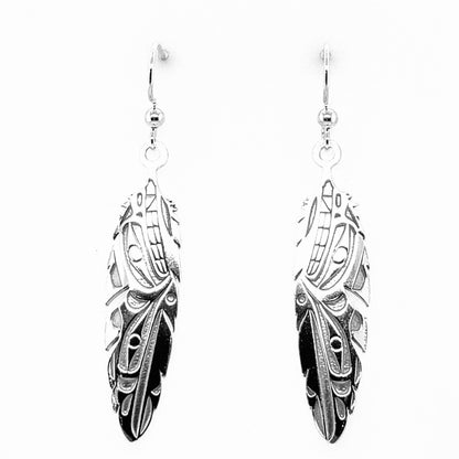 Earrings - Sterling Silver - Drop - Feather - Raven & Wolf