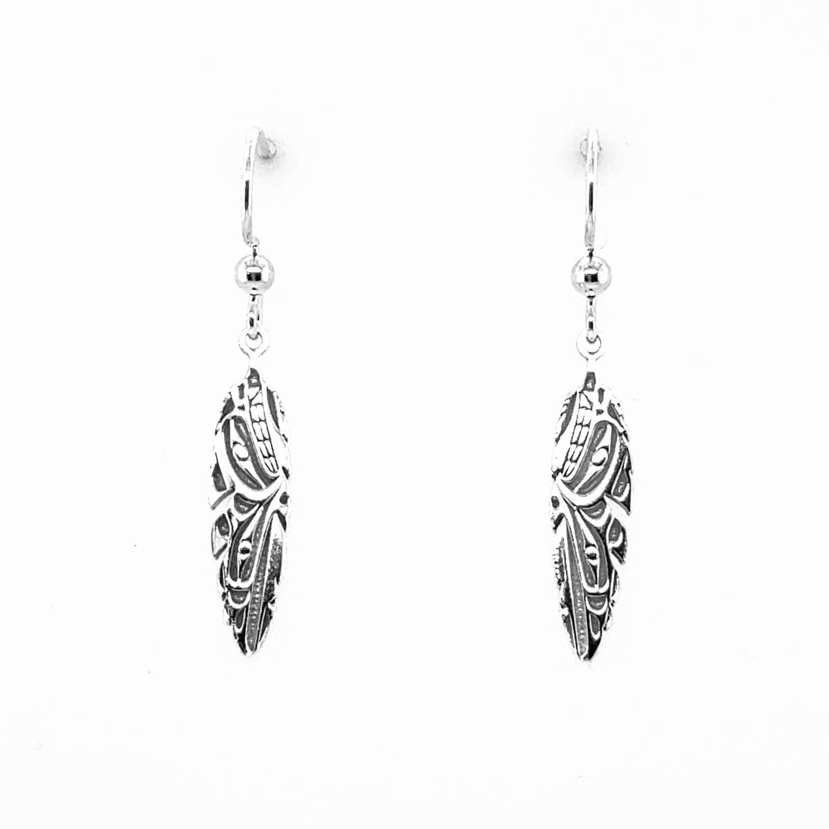 Earrings - Sterling Silver - Drop - Feather - Raven & Wolf
