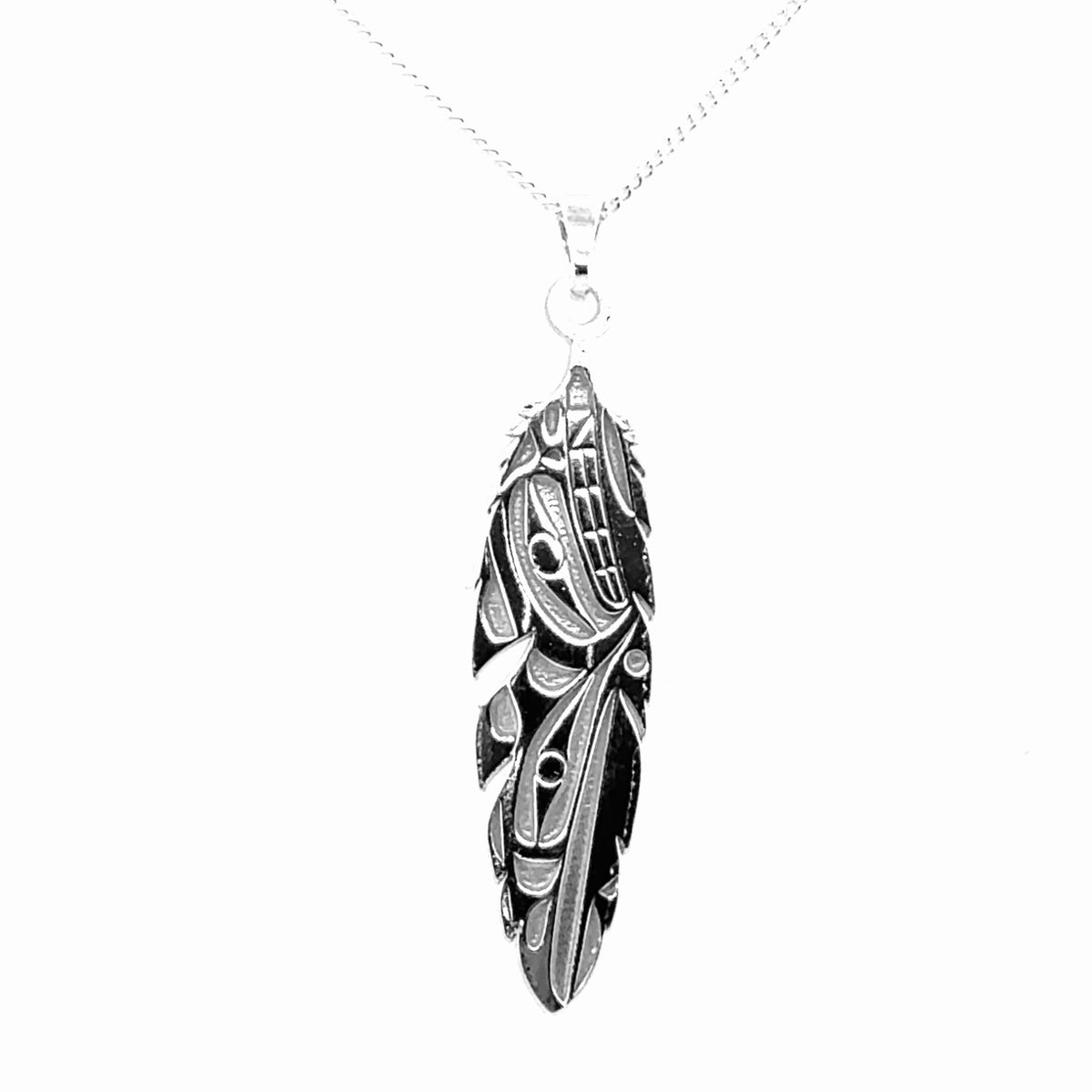 Pendant - Sterling Silver - Feather - Raven & Wolf