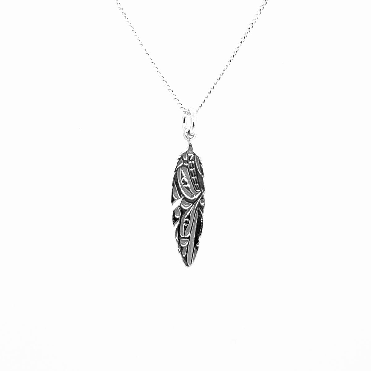 Pendant - Sterling Silver - Feather - Raven & Wolf