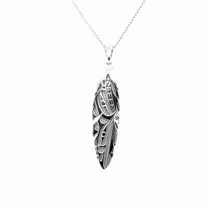 Pendant - Sterling Silver - Feather - Raven & Wolf