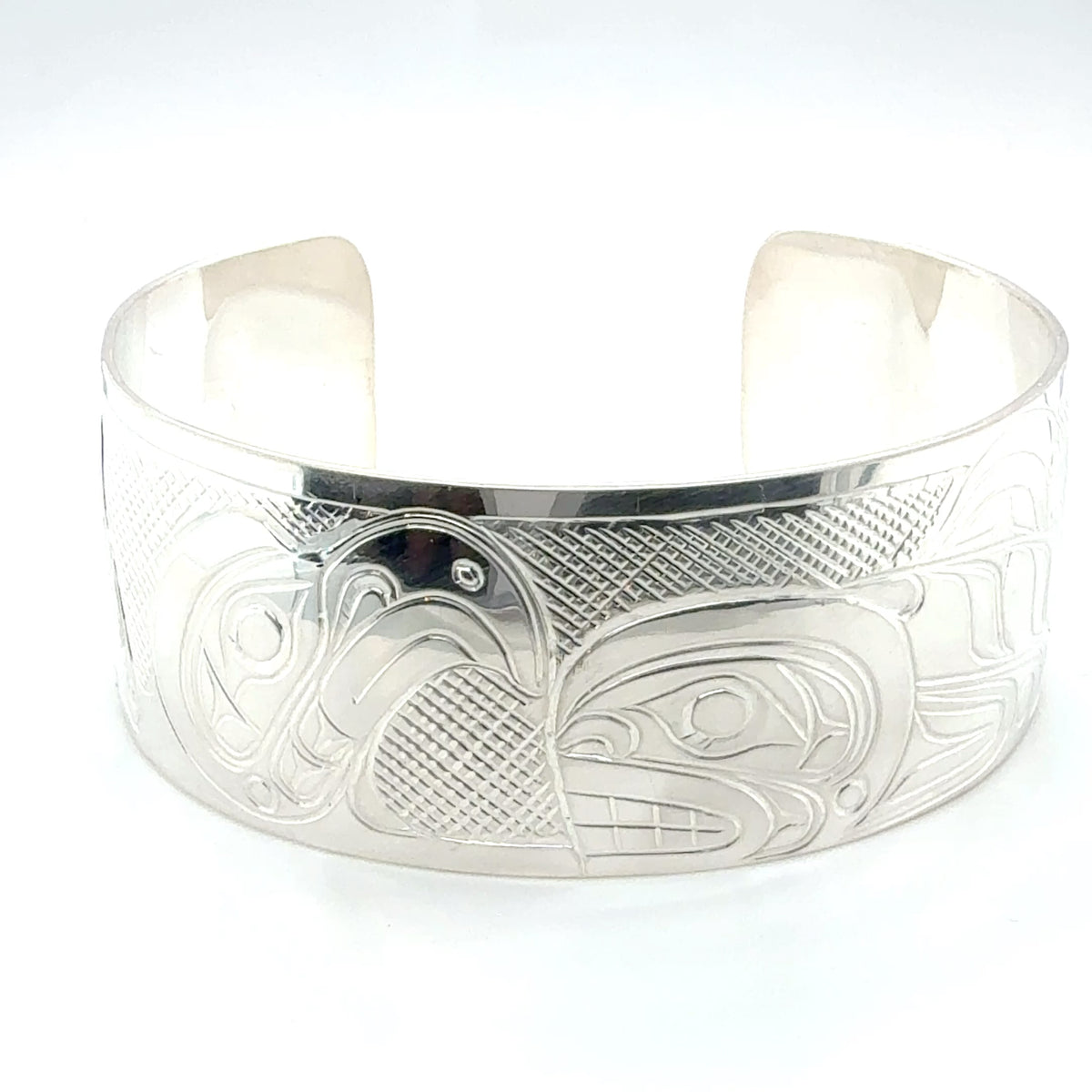 Bracelet - Sterling Silver - 1" - Eagle & Orca - Longer Length