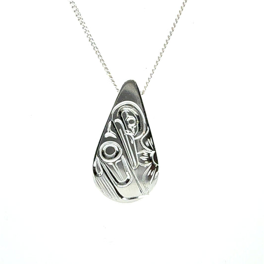 Pendant - Sterling Silver - Small - Teardrop - Hummingbird