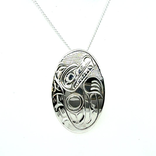 Pendant - Sterling Silver - Oval - Wolf