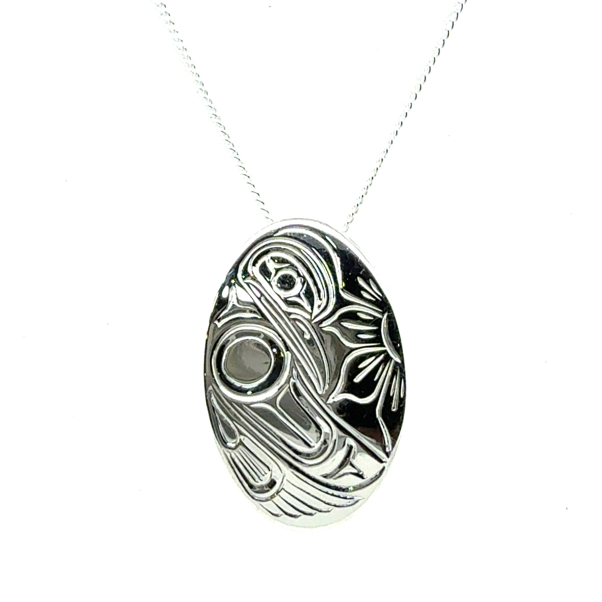 Pendant - Sterling Silver - Oval - Hummingbird