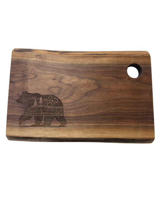 Serving Board - Canadian Walnut Wood - Flower Bear - Live Edge